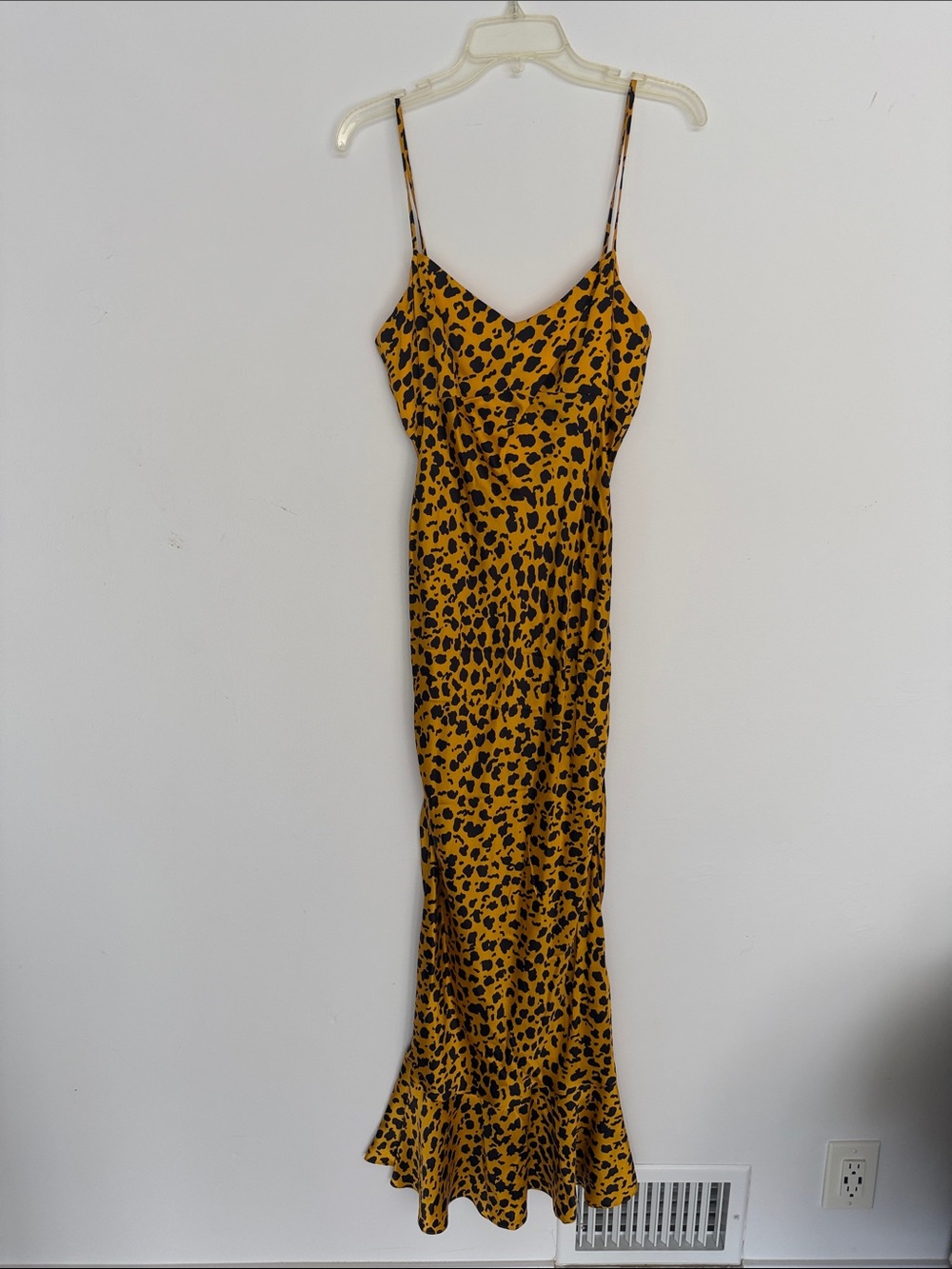 SALONI Mustard and Black Silk Leopard-Print Maxi Slip Dress